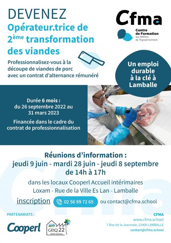 Réunion information opérateur opératrice deuxième transformation viandes CFMA