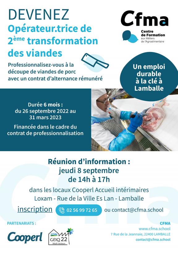 Affiche formation opérateur 2ème transformation des viandes