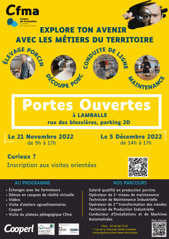 Portes ouvertes centre formation CFMA Lamballe novembre et décembre 2022