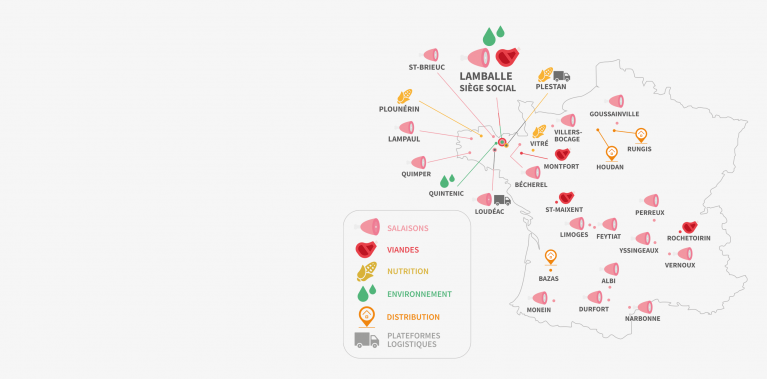 Carte implantations Cooperl en 2022