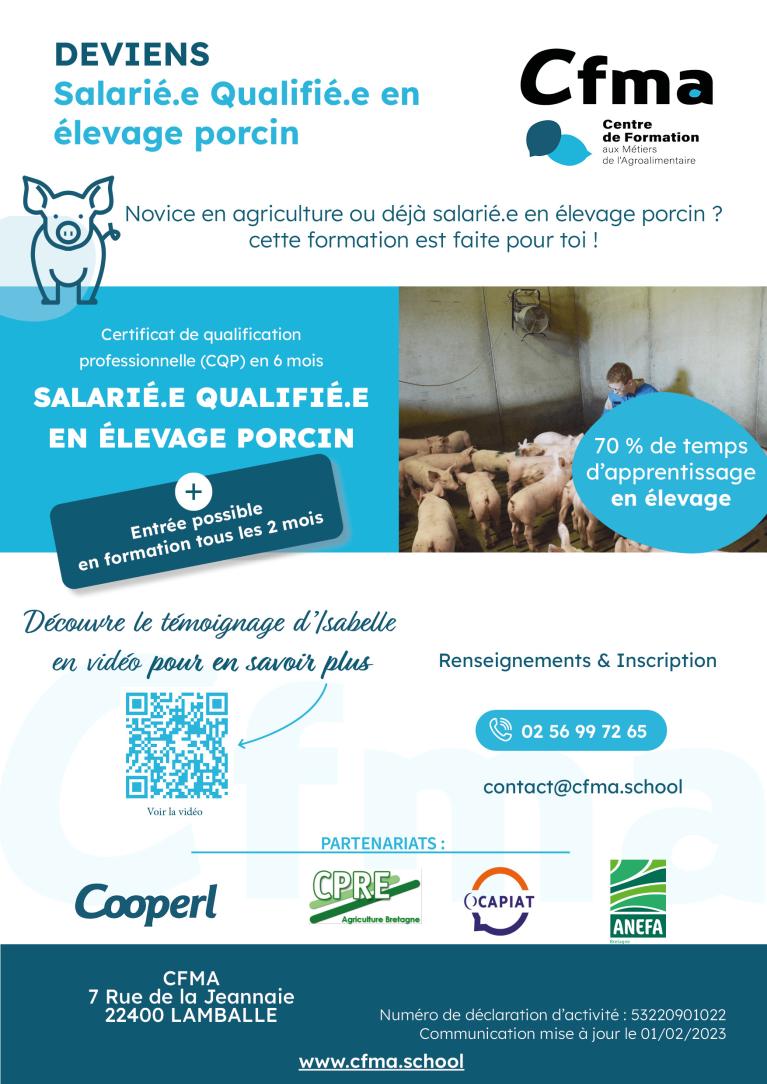 Affiche formation CQP Salarié qualifié en élevage porcin